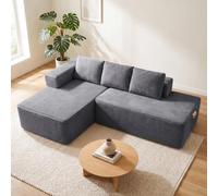 COMHOMA Canapé d'angle modulable, 228 cm en Velours côtelé, canapé Boneless sans Armature avec chaiselongue et Support de Dossier, Design en L Ouvert, Coussins et Poches latérales, pour Salon, Gris