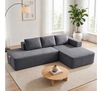 COMHOMA Canapé d'angle modulable, 255 cm en Velours côtelé, canapé Boneless sans Armature avec chaiselongue et Support de Dossier, Design en L Ouvert, Coussins et Poches latérales, pour Salon, Gris