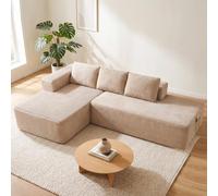COMHOMA Canapé d'angle modulable, 255 cm en Velours côtelé, canapé Boneless sans Armature avec chaiselongue et Support de Dossier, Design en L Ouvert, Coussins et Poches latérales, pour Salon, Beige