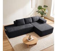 COMHOMA Canapé d'angle modulable, 255 cm en Velours côtelé, canapé Boneless sans Armature avec chaiselongue et Support de Dossier, Design en L Ouvert, Coussins et Poches latérales, pour Salon, Noir