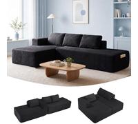 COMHOMA Canapé d'angle modulable, 255 cm en Velours côtelé, canapé Boneless sans Armature avec chaiselongue et Support de Dossier, Design en L Ouvert, Coussins et Poches latérales, pour Salon, Noir