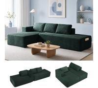 COMHOMA Canapé d'angle modulable, 255 cm en Velours côtelé, canapé Boneless sans Armature avec chaiselongue et Support de Dossier, Design en L Ouvert, Coussins et Poches latérales, pour Salon, Vert