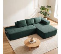 COMHOMA Canapé d'angle modulable, 255 cm en Velours côtelé, canapé Boneless sans Armature avec chaiselongue et Support de Dossier, Design en L Ouvert, Coussins et Poches latérales, pour Salon, Vert