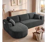 COMHOMA Canapé d'angle modulaire en velours côtelé de 243 cm avec méridienne, canapé-lit en forme de L, canapés sectionnels avec coussins et poches latérales, canapé pour salon, sans montage, gris