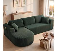COMHOMA Canapé d'angle modulaire en velours côtelé de 243 cm avec méridienne, canapé-lit en forme de L, canapés sectionnels avec coussins et poches latérales, canapé pour salon, sans montage, vert