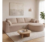 COMHOMA Canapé d'angle modulaire en velours côtelé de 243 cm avec méridienne, canapé-lit en forme de L, canapés sectionnels avec coussins et poches latérales, canapé pour salon, sans montage, beige