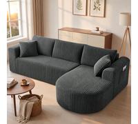 COMHOMA Canapé d'angle modulaire en velours côtelé de 243 cm avec méridienne, canapé-lit en forme de L, canapés sectionnels avec coussins et poches latérales, canapé pour salon, sans montage, gris