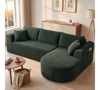 COMHOMA Canapé d'angle modulaire en velours côtelé de 243 cm avec méridienne, canapé-lit en forme de L, canapés sectionnels avec coussins et poches latérales, canapé pour salon, sans montage, vert