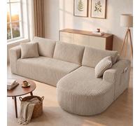 COMHOMA Canapé d'angle modulaire en velours côtelé de 263 cm avec méridienne, canapé-lit en forme de L, canapés sectionnels avec coussins et poches latérales, canapé pour salon, sans montage, beige