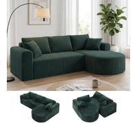 COMHOMA Canapé d'angle modulaire en velours côtelé de 263 cm avec méridienne, canapé-lit en forme de L, canapés sectionnels avec coussins et poches latérales, canapé pour salon, sans montage, vert