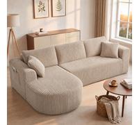 COMHOMA Canapé d'angle modulaire en velours côtelé de 263 cm avec méridienne, canapé-lit en forme de L, canapés sectionnels avec coussins et poches latérales, canapé pour salon, sans montage, beige