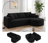 COMHOMA Canapé d'angle modulaire en velours côtelé de 263 cm avec méridienne, canapé-lit en forme de L, canapés sectionnels avec coussins et poches latérales, canapé pour salon, sans montage, noir
