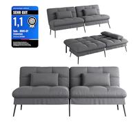 COMHOMA Canapé-lit avec Fonction de Couchage - Housse futon Convertible - Canapé d'angle - Canapé d'invité 3 Places - avec Dossier réglable en Tissu - Gris