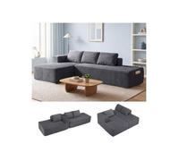 COMHOMA Canapé-lit modulable 228 cm en velours côtelé Chaise longue à gauche coussins et poches latérales Gris