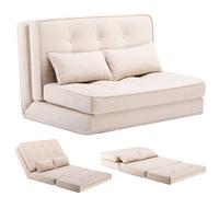 COMHOMA Canapé-lit pliant, canapé-lit 3-en-1 avec dossier réglable à 6 niveaux, 2 coussins lombaires, convient pour salon, chambre et camping, beige