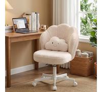 COMHOMA Chaise Coiffeuse en Forme de Pétale, Chaise de Bureau avec Dossier Double Couche et Coussin Lombaire Nuage, Chaise Ergonomique pour Bureau, Chambre, Réglable, Pivotant, en Tissu Teddy, Beige