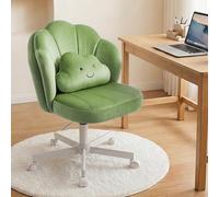 COMHOMA Chaise de Bureau en Forme de Pétale,Chaise Coiffeuse avec Dossier Double Couche et Coussin Lombaire Nuage,Chaise Ergonomique pour Bureau,Chambre,Réglable en Hauteur,Pivotant,en Velours,Vert