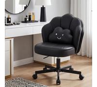 COMHOMA Chaise de Bureau en Forme de Pétale, Chaise Coiffeuse avec Dossier Double Couche et Coussin Lombaire Nuage, Chaise Ergonomique pour Bureau, Chambre, Réglable, Pivotant, Similicuir PU, Noir