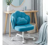 COMHOMA Chaise de Bureau en Forme de Pétale,Chaise Coiffeuse avec Dossier Double Couche et Coussin Lombaire Nuage,Chaise Ergonomique pour Bureau, Chambre,Réglable en Hauteur,Pivotant,en Velours,Bleu