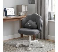 COMHOMA Chaise de Bureau en Forme de Pétale, Chaise Coiffeuse avec Dossier Double Couche et Coussin Lombaire Nuage, Chaise Ergonomique pour Bureau, Chambre, Réglable en Hauteur, Pivotant, en Lin, Gris