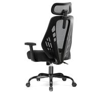 COMHOMA Chaise de Bureau Ergonomique avec accoudoirs 3D, appuie-tête, Chaise de Jeu en Maille Respirante, Dossier en Forme de V, Fonction basculante, siège en Mousse, Supporte 150 kg, Noire