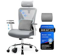 COMHOMA Chaise de Bureau Ergonomique [vainqueur du Test] - avec Appui-tête 3D et Support Lombaire 3D - Accoudoirs réglables - Chaise de Bureau avec Fonction Bascule et Inclinaison, Gris