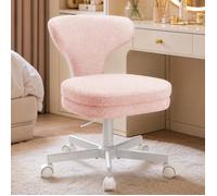 COMHOMA Chaise de coiffeuse à roulettes avec dossier enveloppant et coussin d'assise double épaisseur Rose