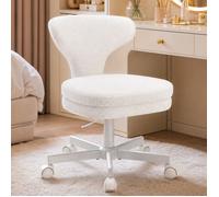 COMHOMA Chaise de coiffeuse à roulettes, avec dossier enveloppant et coussin d'assise double épaisseur,Blanc