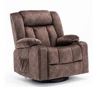 COMHOMA Chaise de relaxation manuelle pivotante pour adultes avec dossier réglable et repose-pieds, chaise de salon 361°, porte-gobelet, poches latérales, tissu doux, ergonomique, marron