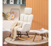Comhoma Fauteuil à bascule avec tabouret, fauteuil relax en peluche de style oreillette, fauteuil à bascule pouvant supporter jusqu'à 150 kg, chaise longue de jardin pour la chambre à coucher, le