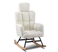 COMHOMA Fauteuil à Bascule, Fauteuil de Relaxation, avec accoudoirs Appui-tête, en Peluche Peluche, Charge maximale : 150 kg, Chaise Longue de Jardin pour Chambre à Coucher, Salon, Beige