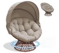 COMHOMA Fauteuil Papa, fauteuil pivotant confortable avec coussin rond, fauteuil en rotin confortable, fauteuil lounge pivotant, fauteuil relax rond en rotin, MARRON