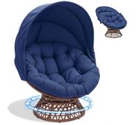 COMHOMA Fauteuil Papa, fauteuil pivotant confortable avec coussin rond, fauteuil en rotin confortable, fauteuil lounge pivotant, fauteuil relax rond en rotin, BLEU