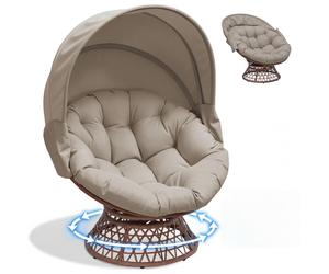 COMHOMA Fauteuil Papa, fauteuil pivotant confortable avec coussin rond, fauteuil en rotin confortable, fauteuil lounge pivotant, fauteuil relax rond en rotin, MARRON