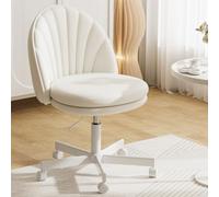 COMHOMA Homeoffice Chaise de Maquillage, Chaise de Bureau, pivotante, sans accoudoirs, avec Soutien Dorsal, Chaise de Bureau Confortable sur roulettes, Hauteur réglable, en Cuir synthétique, Blanche