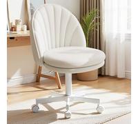 COMHOMA Homeoffice Chaise de maquillage, chaise de bureau, pivotante, sans accoudoirs, avec soutien dorsal, chaise de bureau confortable sur roulettes, hauteur réglable, en cuir synthétique, blanche
