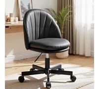 COMHOMA Homeoffice Chaise de Maquillage, Chaise de Bureau, pivotante, sans accoudoirs, avec Soutien Dorsal, Chaise de Bureau Confortable sur roulettes, Hauteur réglable, en Cuir synthétique, Noire