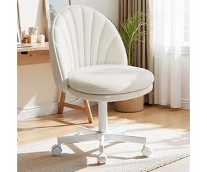 COMHOMA Homeoffice Chaise de Maquillage, Chaise de Bureau, pivotante, sans accoudoirs, avec Soutien Dorsal, Chaise de Bureau Confortable sur roulettes, Hauteur réglable, en Cuir synthétique, Blanche