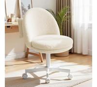 COMHOMA Homeoffice Chaise de maquillage, chaise de bureau, pivotante, sans accoudoirs, avec support dorsal, chaise de bureau confortable sur roulettes, hauteur réglable, en molleton blanc