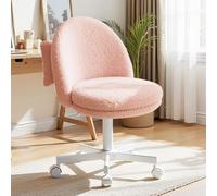 COMHOMA Homeoffice Chaise de maquillage, chaise de bureau, pivotante, sans accoudoirs, avec support dorsal, chaise de bureau confortable sur roulettes, hauteur réglable, en molleton Rose