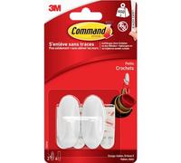 3M – Crochet adhésif ovale petit – Pointe plastique – Supporte 450 g – Lot de 2
