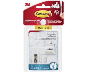 Command Assortiment de Recharges de Languettes Adhésives Résistantes à l'Eau pour Salle de Bain - 4 Grandes, 4 Moyennes et 8 Petites Languettes - Sans Outils - Fixation Sans Dommage
