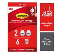 Command Coinceur à Balai - Lot de 2 Supports et 6 Bandes Adhésives - Rangement pour Balais et Serpillières - Fixation sans Dommage