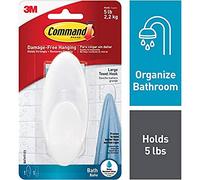 Command Crochet Grand pour Salle de Bains avec Languettes Résistantes à l'Eau, Blanc - 1 Grand Crochet, 1 Languette, 2,2 kg - Accrochage Sans Dommage