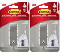 Command Crochet Nickel Brossé Modèle Moyen - 1 Crochet, 2 Languettes pour l'intérieur, 1,3 kg - Accrochage sans Dommage (Lot de 2)