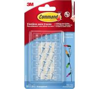 Command Crochets de Fixation, Lot de 20 Mini-Crochets Transparents et de 24 Petites Bandes Adhésive - Pour la Décoration des Guirlandes Lumineuses, Accrochage Sans Dommage
