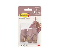Command Crochets métalliques moyens, rose poudré, 6 crochets, 8 bandes de suspension sans dommages, avec adhésif, sans outils, idéal pour accrocher la décoration de la maison, peut contenir jusqu'à