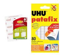 Command Languettes Accroches Tableaux Moyen et Grand Modèles, 8 x 2 L + 8 X 2 M, 32 Languettes & UHU Patafix blanche - pastilles adhésives prédécoupées, pâte à fixer, repositionnables, blanche