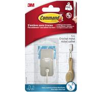 Command Petit Crochet Résistant à l'Eau en Nickel Satiné - 1 Crochet, 2 Languettes - Accrochage sans Dommage