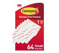 Command Petites bandes adhésives de recharge, sans dommages, pour petits crochets muraux d'intérieur, bandes adhésives amovibles sans outils pour espaces de vie, 64 bandes blanches
